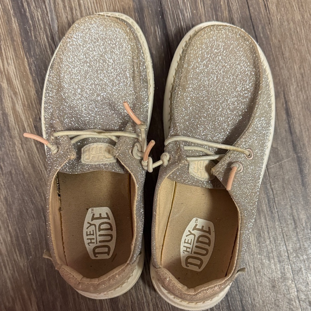 Hey Dude Kids Sparkle Moccasins in Shimmery Taupe